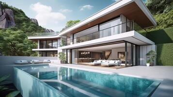 ai generiert. ai generativ. Foto machen von Luxus Villa mit Schwimmbad. Millionäre Leben Ferien Stimmung Grafik Kunst