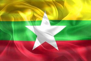 3d-illustration einer myanmar-flagge - realistische wehende stoffflagge foto