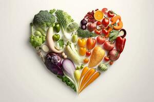 Herz gemacht von frisch Gemüse auf Weiß Hintergrund. gesund Essen Konzept ai generieren foto