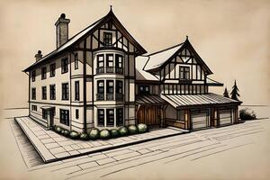 Bleistift skizzieren Haus Gebäude ai generiert foto