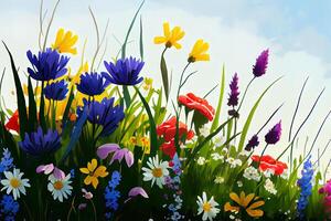 natürlich Blume Wiesen Landschaft bunt natürlich Blume. generativ ai foto