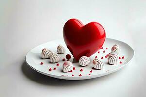 überraschend herzförmig Teller und Valentinsgrüße Tag Dekorationen auf Tabelle foto