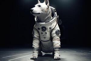 das Hund Astronaut tragen ein Raum passen und ein Helm. generativ ai foto