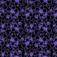 nahtlos Muster von Blau Konturen von Blumen auf ein schwarz Hintergrund, Textur, Design foto