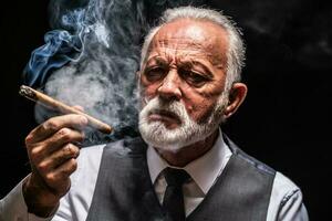 Porträt von ein Mann Rauchen ein Zigarre foto