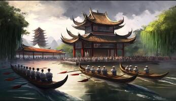 Zongzi Reis Knödel zum Chinesisch traditionell Drachen Boot Festival duanwu Festival. ai generiert. foto