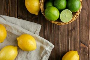 Zitronen und Zitronen im das Korb. foto