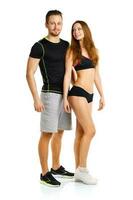 Sport Paar - - Mann und Frau nach Fitness Übung auf das Weiß foto
