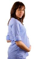 Frau Schwangerschaft auf Weiß Hintergrund foto