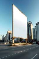 futuristisch Stadt Plakatwand erstellen ein leer Segeltuch zum Ihre Nächster Werbung Kampagne foto