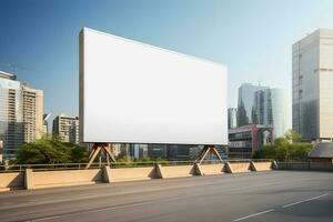 futuristisch Stadt Plakatwand erstellen ein leer Segeltuch zum Ihre Nächster Werbung Kampagne foto