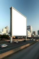 futuristisch Stadt Plakatwand erstellen ein leer Segeltuch zum Ihre Nächster Werbung Kampagne foto