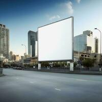 futuristisch Stadt Plakatwand erstellen ein leer Segeltuch zum Ihre Nächster Werbung Kampagne foto