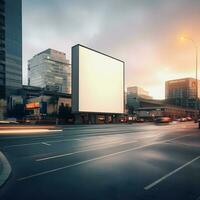futuristisch Stadt Plakatwand erstellen ein leer Segeltuch zum Ihre Nächster Werbung Kampagne foto
