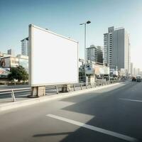 futuristisch Stadt Plakatwand erstellen ein leer Segeltuch zum Ihre Nächster Werbung Kampagne foto