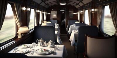 das luxuriös Essen im das Zug mit ai generiert. foto
