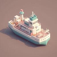 süß winzig isometrisch Kreuzfahrt Schiff zum Tourismus mit generativ ai foto
