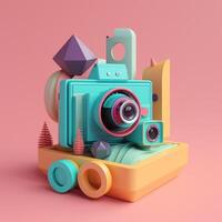 Kamera und geometrisch Objekte im Trend Farbe Palette zum Werbung mit generativ ai foto