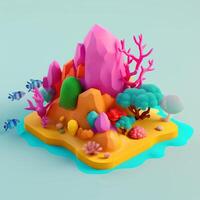 ein Insel im das Meer im ein isometrisch Aussicht im Trend Farbe Palette zum Werbung mit generativ ai foto