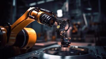 Zukunft Technologie zum mechanisiert Industrie Roboter Arm Kontrolle, generativ ai foto