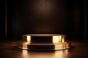 ai generativ Luxus Gold Podium Hintergründe Bühne zum Produkt Präsentation Anzeige foto