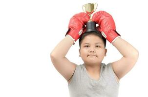 fettleibig Boxer Show Trophäe isoliert auf Weiß foto