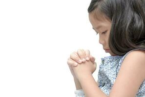 asiatisch Mädchen Hand beten, Hände gefaltet im Gebet Konzept zum Vertrauen foto