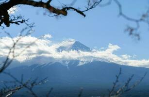 schließen oben oben von schön Fuji Berg mit Schnee Startseite foto