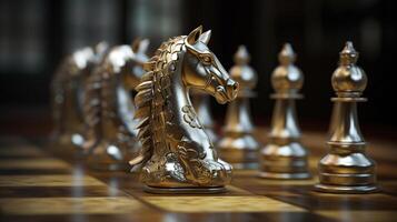 golden Schach Einhorn mit Silber Bauern - - 3d Illustration, generativ ai foto