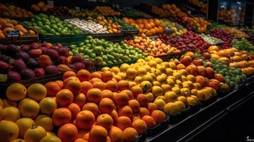Früchte im Supermarkt, generativ ai foto