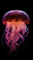 magisch leuchtenden Qualle unter Wasser im das dunkel, generativ ai foto
