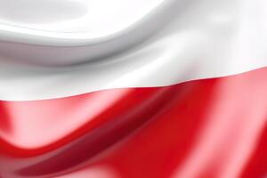 Weiß und rot Hintergrund, winken das National Flagge von Polen, winkte ein höchst detailliert Nahansicht. ai generiert foto