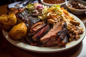 Texas Stil Grill Fleisch Gericht. ai generiert foto