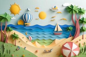 realistisch Sommer- Hintergrund, Papier Kunst, generativ ai foto