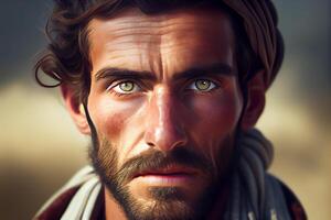Beduine, ein Porträt von ein arabisch Mann. generativ ai foto