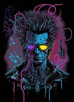 Cyberpunk t Hemd Design. Illustration von ein farbig Panne. ai generiert foto