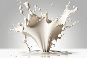 ai generiert Milch Flüssigkeit Milch Spritzen. Weiß Milch Hintergrund. foto