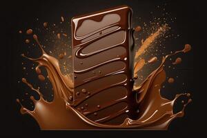 ai generiert dunkel Schokolade Bar Symbol mit Schokolade Sahne spritzen. Schokolade Hintergrund foto