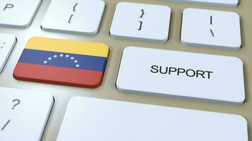 Venezuela Unterstützung Konzept. Taste drücken 3d Illustration. Unterstützung von Land oder Regierung mit National Flagge foto