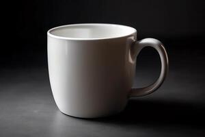 schließen oben von Weiß Tee Becher Attrappe, Lehrmodell, Simulation Kaffee Tasse Keramik leer isoliert Weiß. ai generiert foto