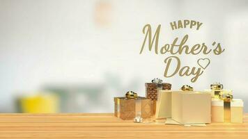 das glücklich Mutter Tag Gold Farbe und Geschenk Box zum Urlaub Konzept 3d Rendern foto
