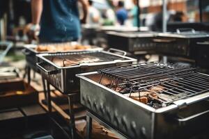 schließen oben Grill Grills beim Grill Party Urlaub Zeit von Familie und Freunde. ai generiert foto