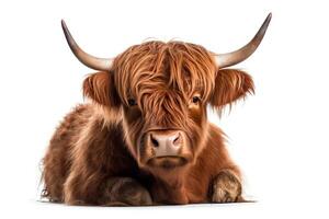 Hochland das Vieh ein isoliert schottisch Kuh auf ein Weiß Hintergrund. ai generiert foto