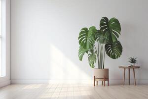 Monstera Deliciosa Pflanze im ein minimalistisch Weiß Zimmer Illustration. ai generiert foto