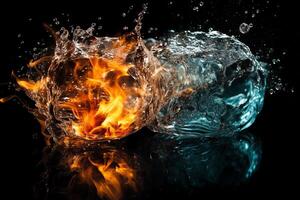 Eis kollidieren mit Flammen Desktop Hintergrund hoch Kontrast. ai generiert foto
