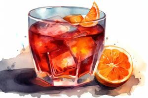 Aquarell Illustration von ein Negroni Cocktail trinken eben Illustration Stil. ai generiert foto