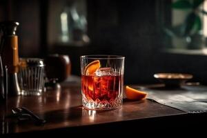 Negroni coctail steht beim das Bar Schalter. ai generiert foto