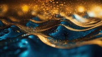 Blau und Gold Bokeh glänzend abstrakt Hintergrund. generativ ai foto