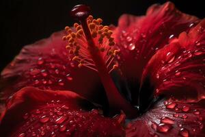 ein Makro Bild von ein Purpur Hibiskus blühen. ai generiert foto