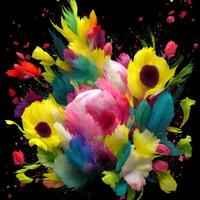 mehrfarbig Blumen und Gefieder Hintergrund, abstrakt Hintergrund Komposition von Feder und Blume Motive, entworfen mit künstlich Intelligenz, generativ ai foto
